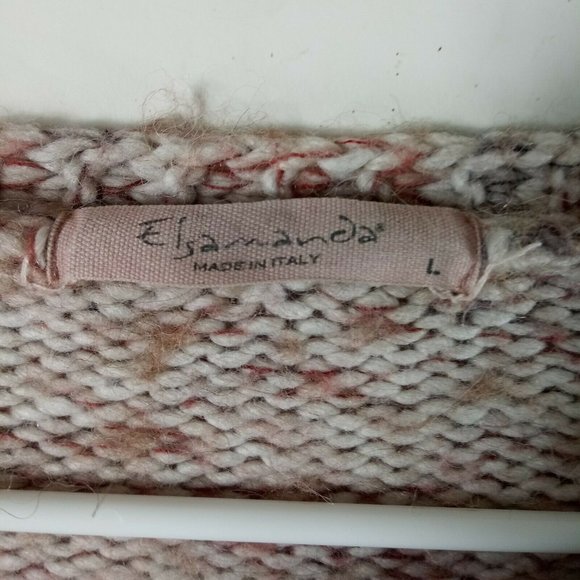 Elsamanda Cable Knit Pullover Sweater Wool Alpaca Mohair V-Neck Two Tone M Large - Picture 3 of 5